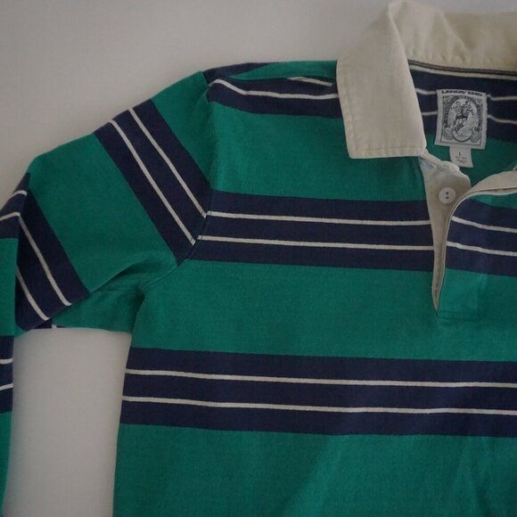 Lands' End Green Blue Stripe Rugby 100% Cotton Long Sleeve Preppy Polo Shirt L - Picture 8 of 9